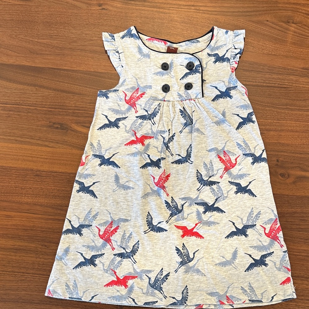 Tea Collection Gray Dress with Bird Print